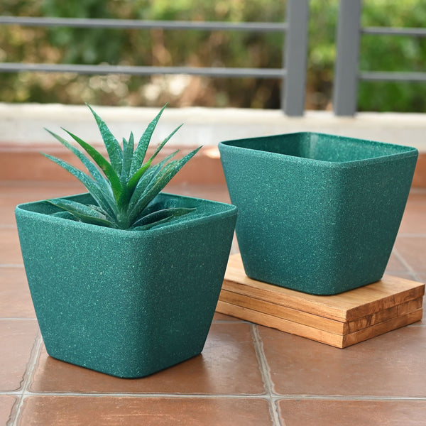 Earth-Friendly Daisy Self Watering Planters 9 Inch set of 2 | Bamboo Based Pots and Planters