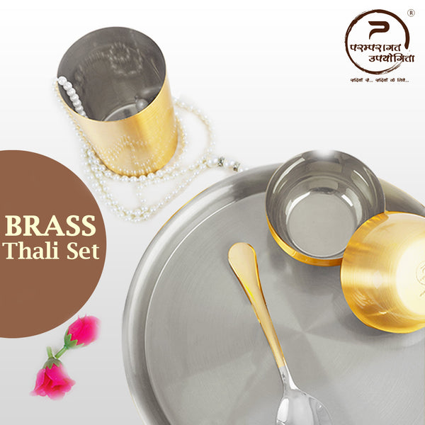 Paramparagat Upyogita Devam Devyani Brass 11' Single Brass Thali Set with Tin Coating (Kalai)