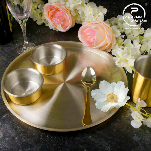 Paramparagat Upyogita Devam Maharani Brass 11' Single Brass Thali Set wit Tin Coating (Kalai)