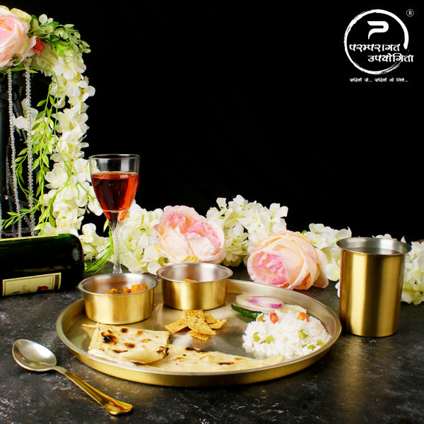 Paramparagat Upyogita Devam Maharani Brass 11' Single Brass Thali Set wit Tin Coating (Kalai)