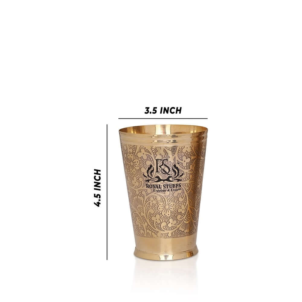 Sada 2 pohárov na pitie z čistej mosadze (300 ml každý) – reliéfny kráľovský dizajn