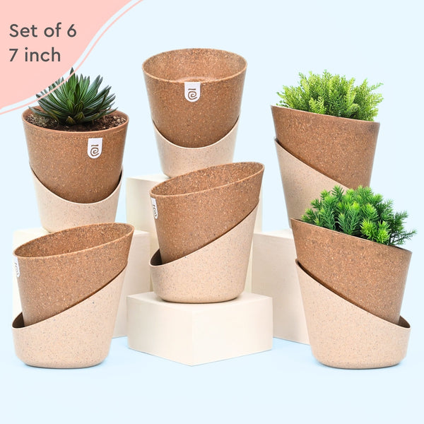 Earth-Friendly Planters EcoBloom 7 Inch set of 6 | Self watering Planters