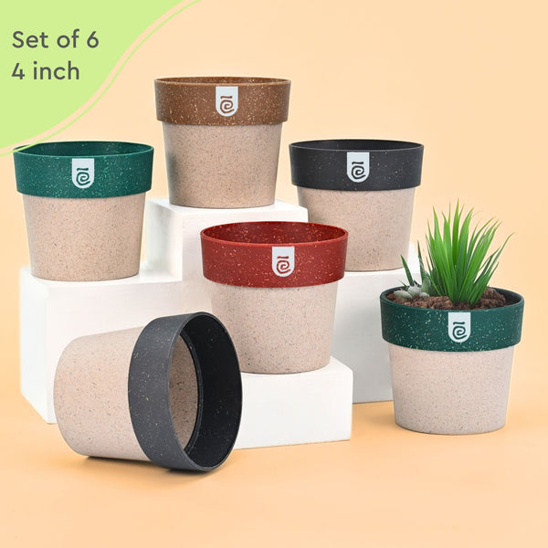 Earth-Friendly Planters EcoPod 4 Inch set of 6 | Bamboo Based Pots and Planters