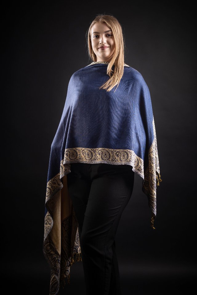 Esarfa Casmir reversibila Paisley India blumarin-bej 