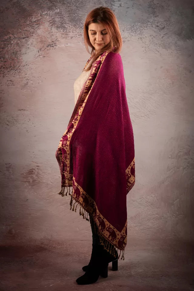 Esarfa Casmir reversibila Paisley India, grena-bej