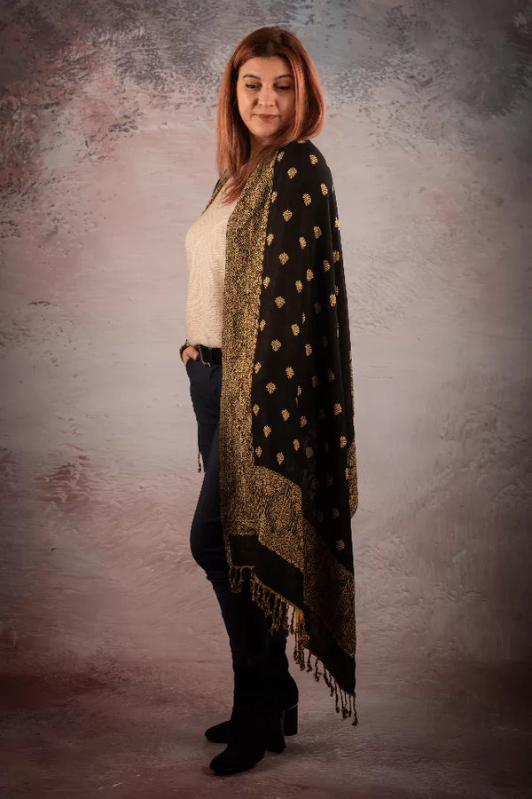 Esarfa Casmir reversibila Paisley India, negru-bej