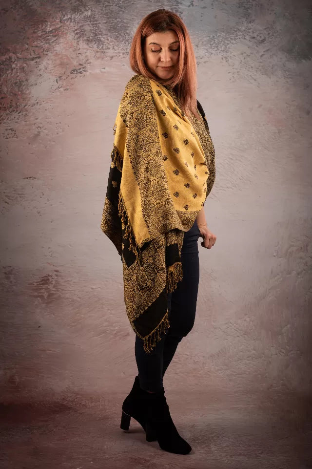 Esarfa Casmir reversibila Paisley India, negru-bej