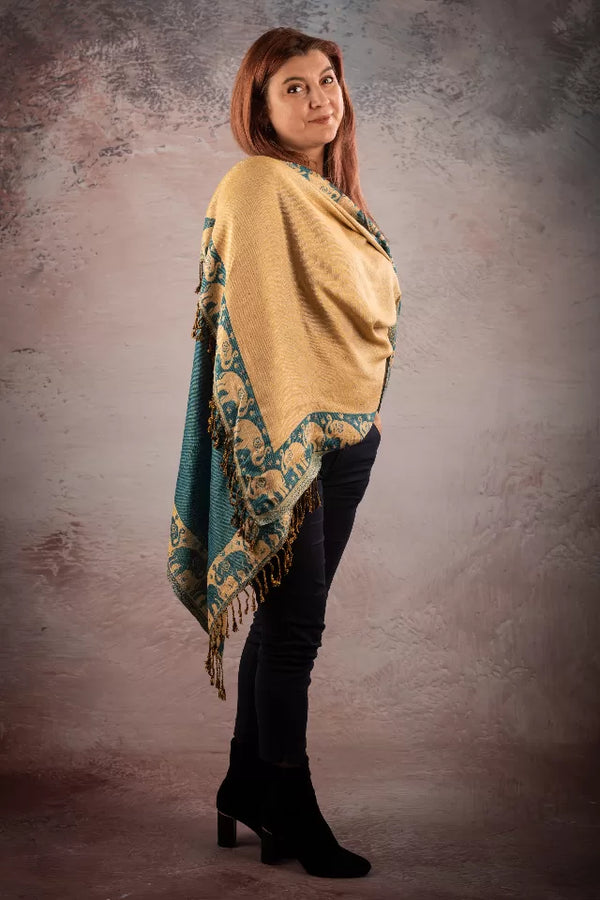 Esarfa Casmir reversibila Paisley India, verde smarald-bej