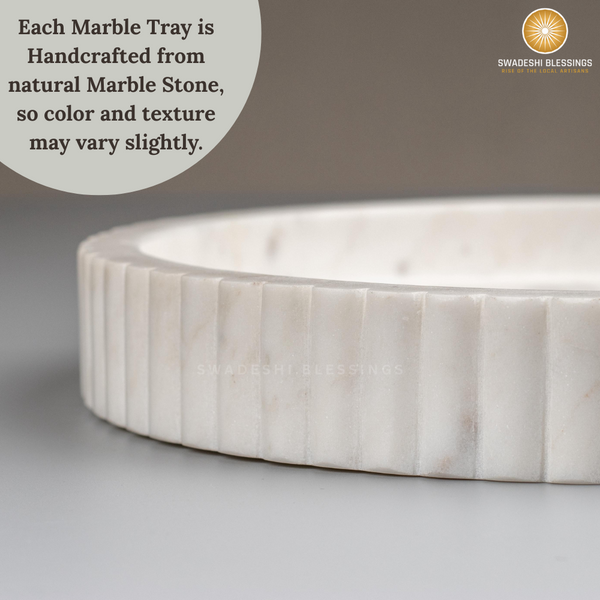 Handcrafted Marble Decorative Tray for Coffee Table Decor, Round Trays Home Decor, Ottoman Tray for Living Room, Coffee Table Tray, Dining Table Centerpiece Decor, Farmhouse Decor