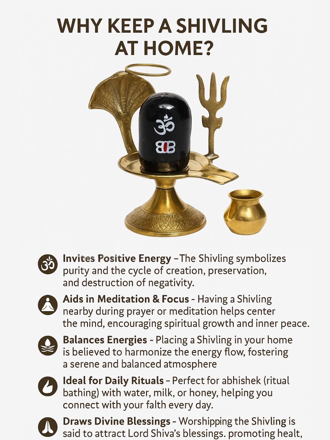 benefits of having Pure Brass Shivling with Black Lingam, Trishul & Kalash at home