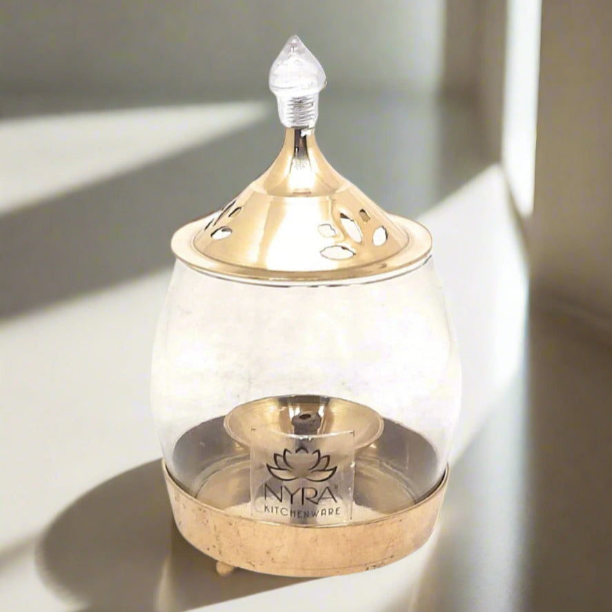 Brass Traditional Diya Stand with Clear Fiberglass Cover