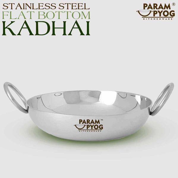 Stainless Steel Flat Bottom Kadhai 2 Liters