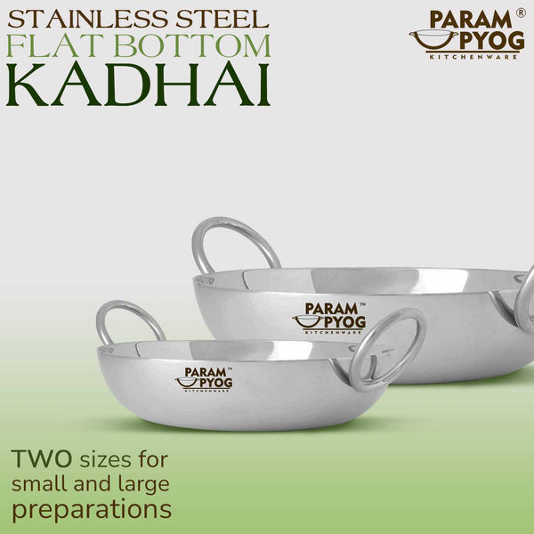 Stainless Steel Flat Bottom Kadhai 3.5 Liters