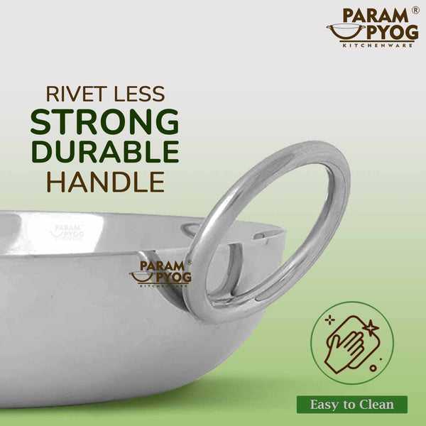 Stainless Steel Flat Bottom Kadhai 2 Liters