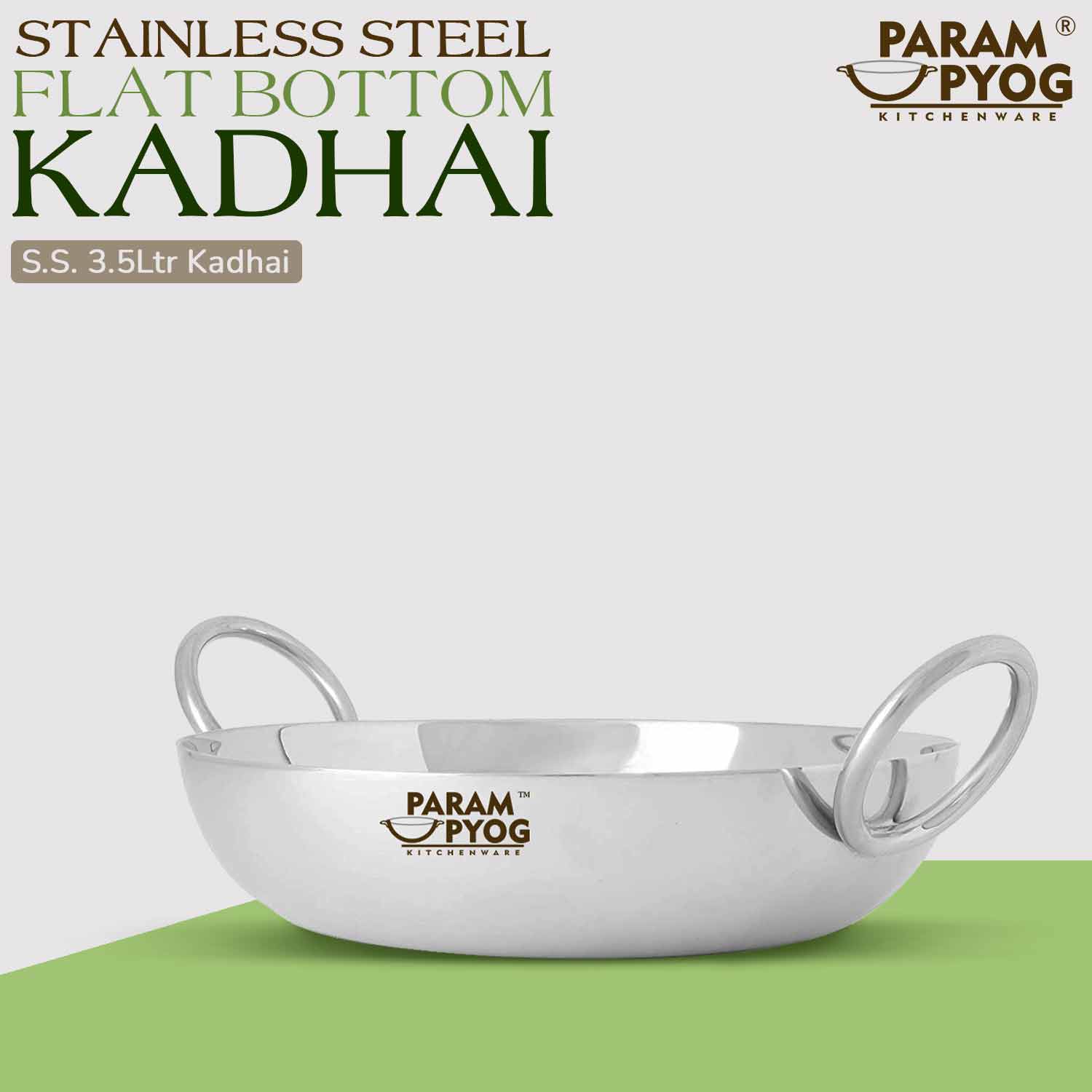 Stainless Steel Flat Bottom Kadhai 3.5 Liters