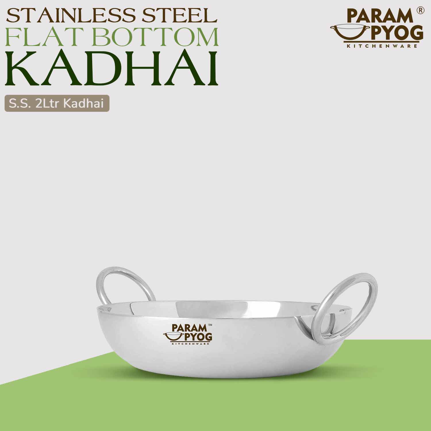 Stainless Steel Flat Bottom Kadhai 2 Liters