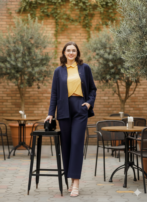 Lana - Mandarin Collar Shacket - Dark Blue