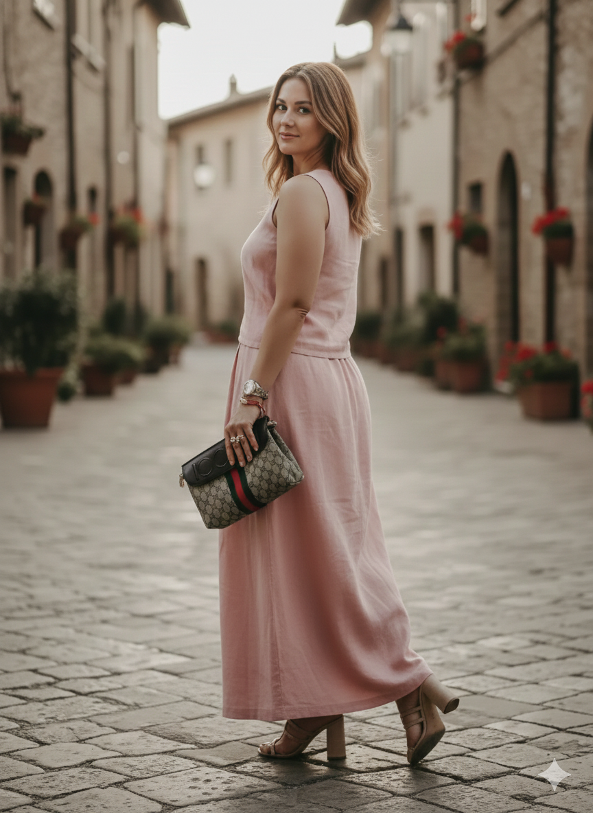 Dara - Pure Linen Sleeveless With Skirt Women's Co-ord Set - Salmon Pink