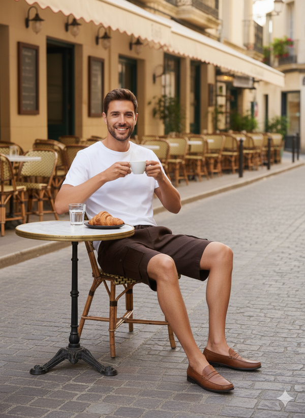 Kin - Linen Cargo Shorts With Square Pocket- Black