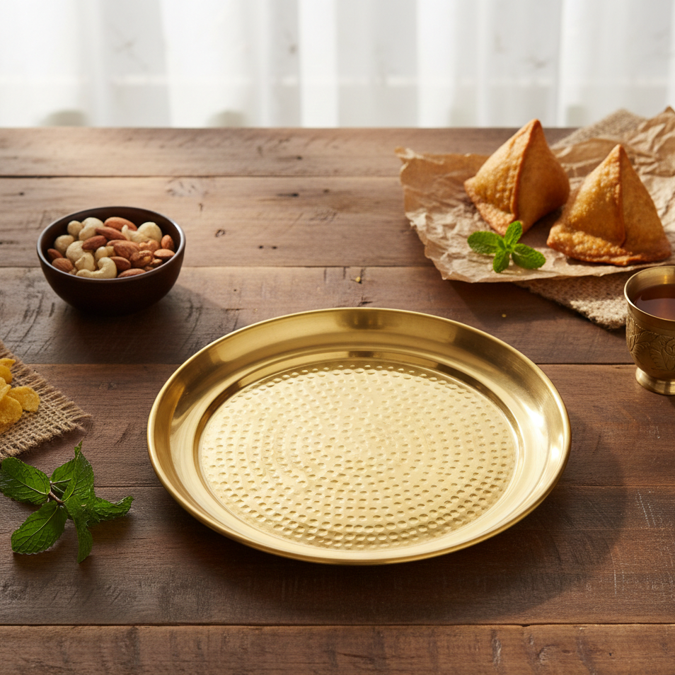 Handcrafted Hammered Brass Plate / Thali – 10.5 & 11.5 Inch | RoyalStuffs