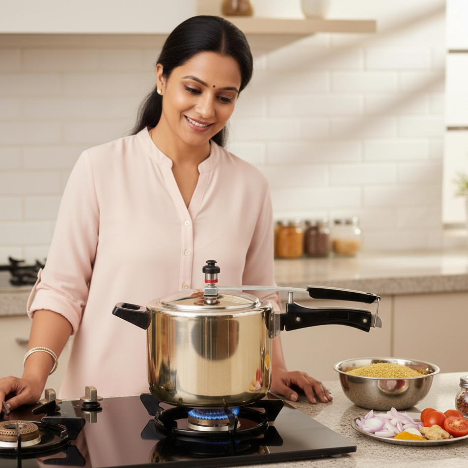 Handmade Brass Pressure Cooker with Kalai (Tin) Coating Inside – 3L & 5L