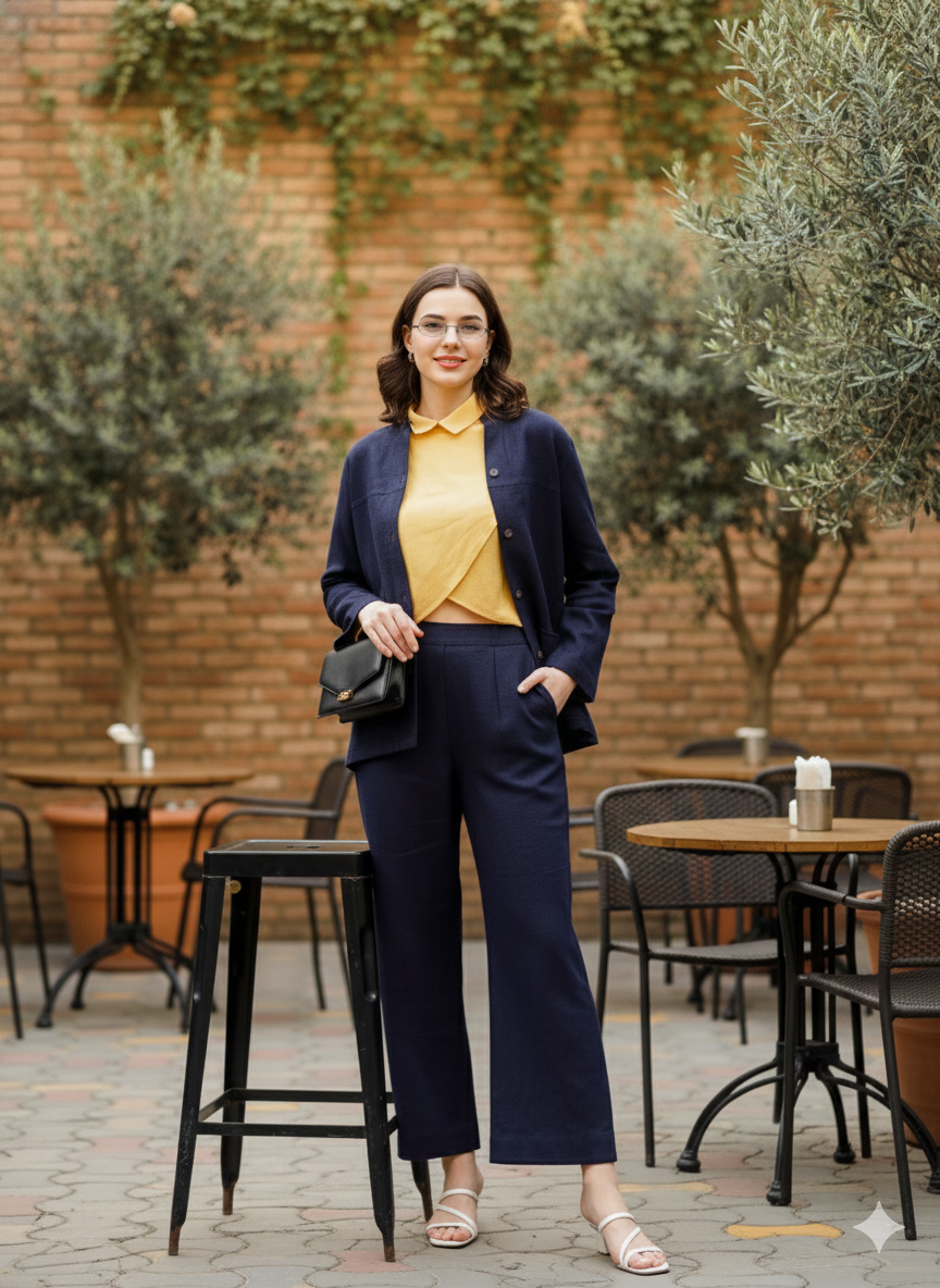 Lana - Mandarin Collar Shacket - Dark Blue