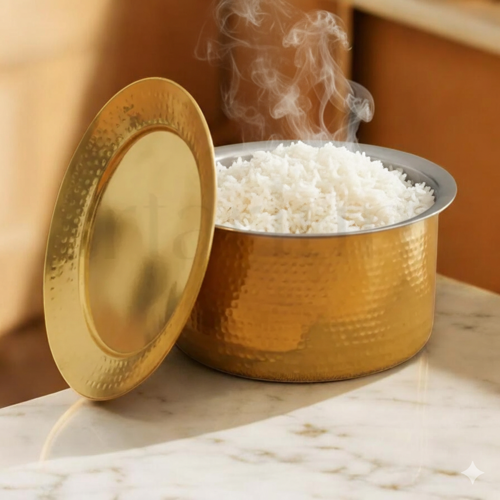 Pure Brass Lagaan Patila with Tin (Kalai) Coating – Hammered Bhagona / Round Tapeli with Heavy Modern Bottom | 3 Sizes | RoyalStuffs