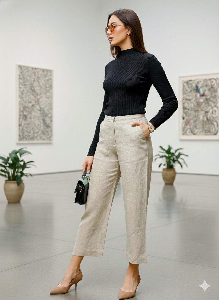 Luna - Ankle Length Pure Linen Trousers
