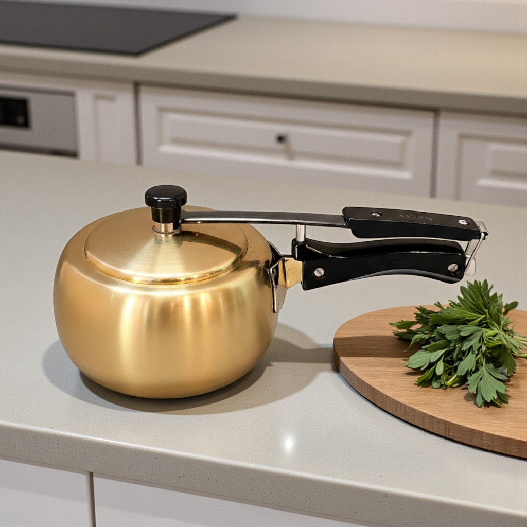 Handmade Brass Pressure Cooker with Kalai (Tin) Coating Inside – 2L, 3L & 5L