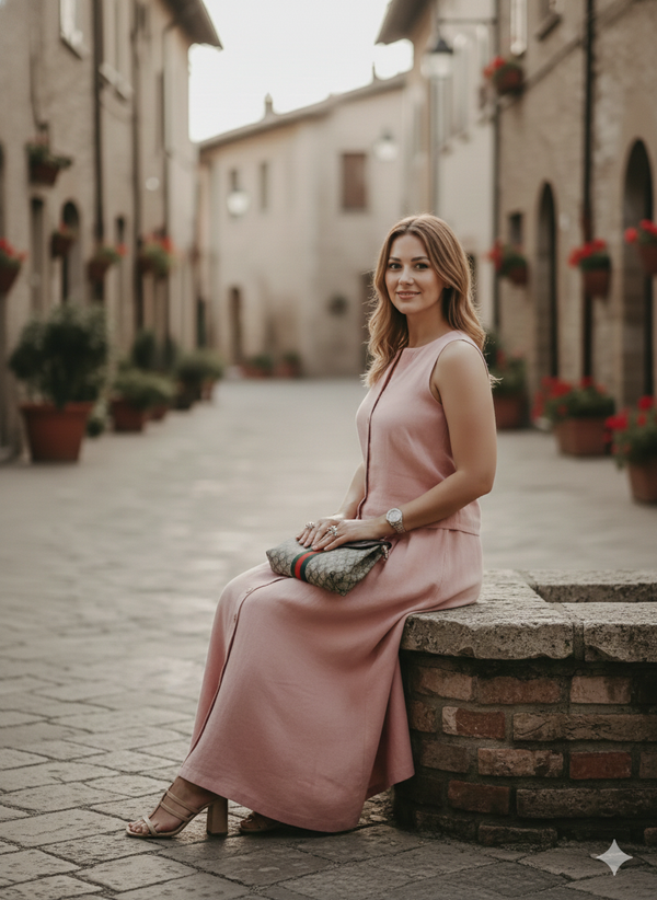 Dara - Pure Linen Sleeveless With Skirt Women's Co-ord Set - Salmon Pink