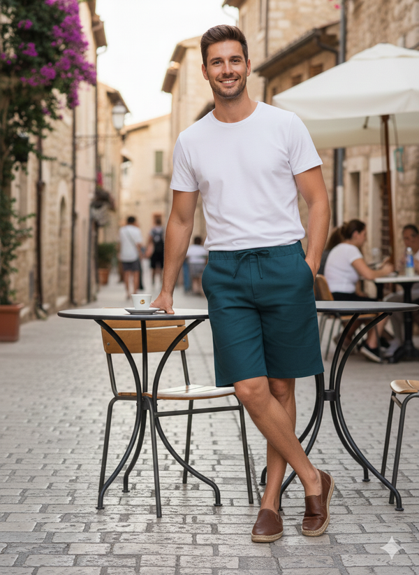 Draw String Pure Linen Shorts - Deep Sea Blue