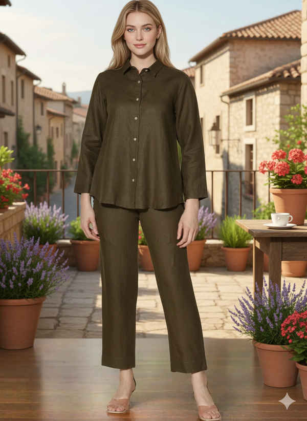 Ivy - Pure Linen Full Sleeve Women's Co-ord Set - Dark Purple