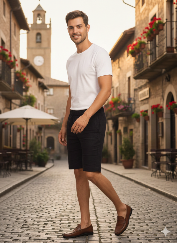 Trio Shorts - Pure Linen Shorts With Elastic Band