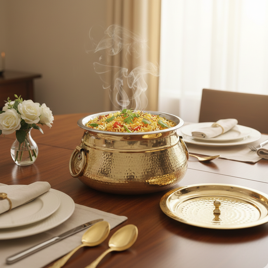 Hammered Brass Degchi Pot with Lid & Tin (Kalai) Coating – Traditional Heavy Brass Cooking Vessel | 3 Sizes | RoyalStuffs