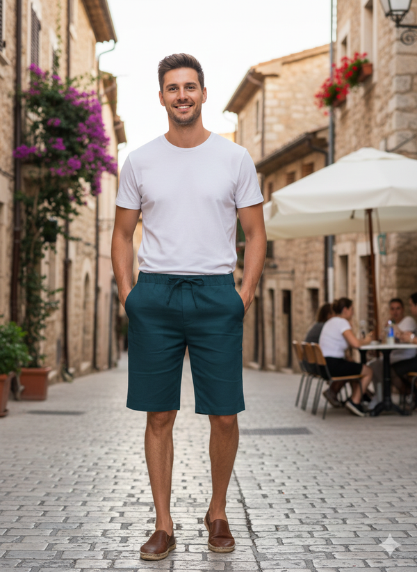 Draw String Pure Linen Shorts - Deep Sea Blue