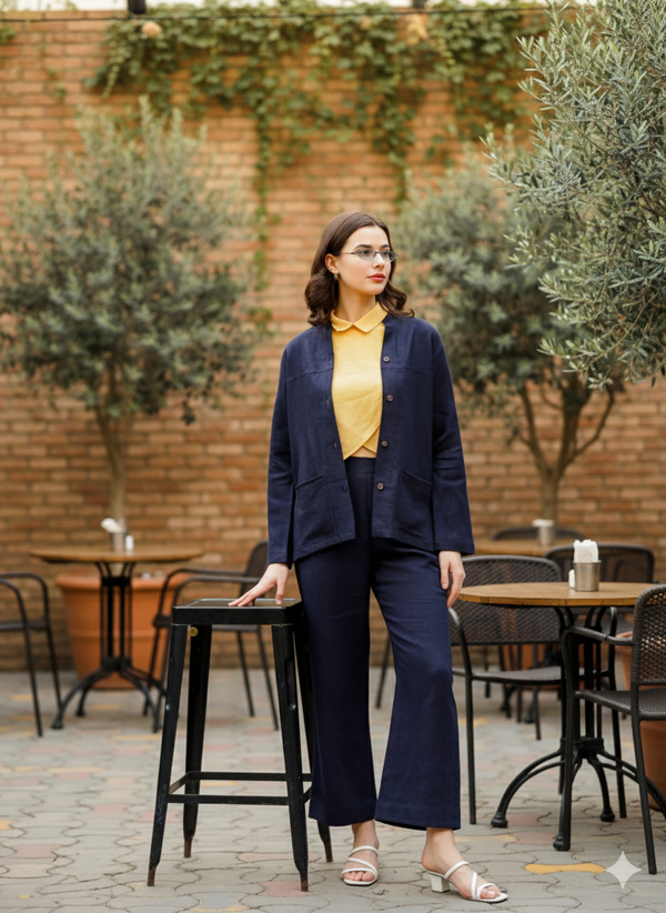 Lana - Mandarin Collar Shacket - Dark Blue