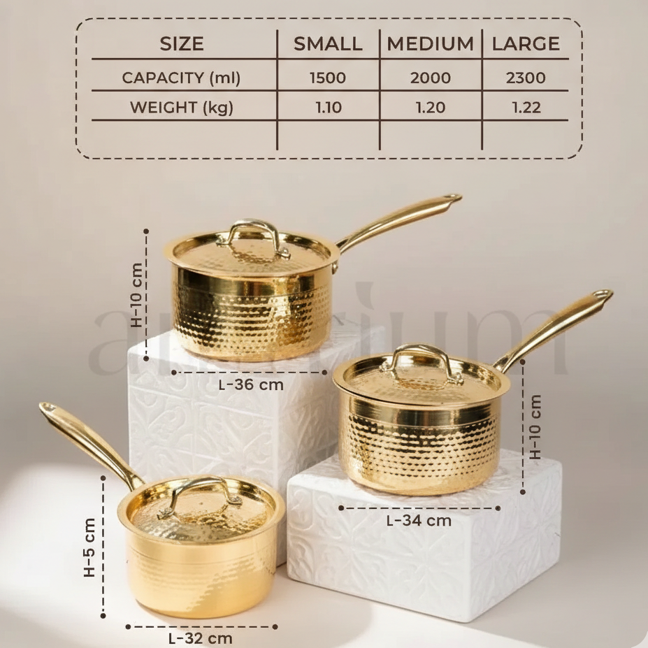 Handcrafted Hammered Brass Sauce Pan with Lid & Broad Handle | RoyalStuffs