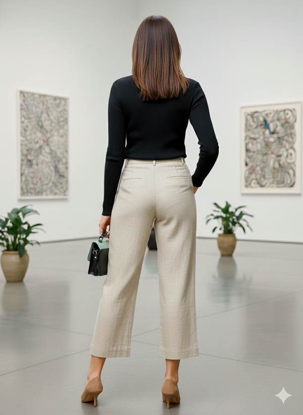 Luna - Ankle Length Pure Linen Trousers