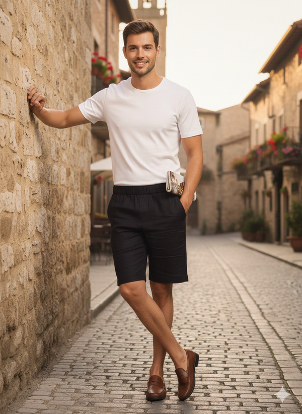 Trio Shorts - Pure Linen Shorts With Elastic Band