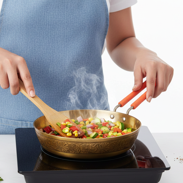 Handmade Brass Frying Pan for Cooking – Available in 1L & 1.5L