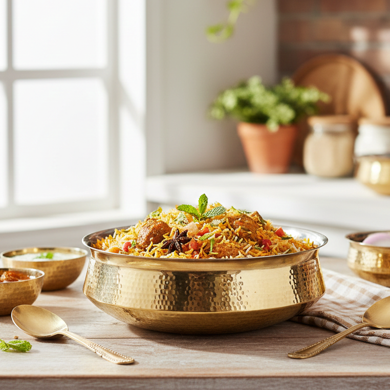 Handcrafted Hammered Brass Lagaan with Pure Tin Coating (Kalai) – Traditional Heavy Cooking Vessel | 5 Size Options