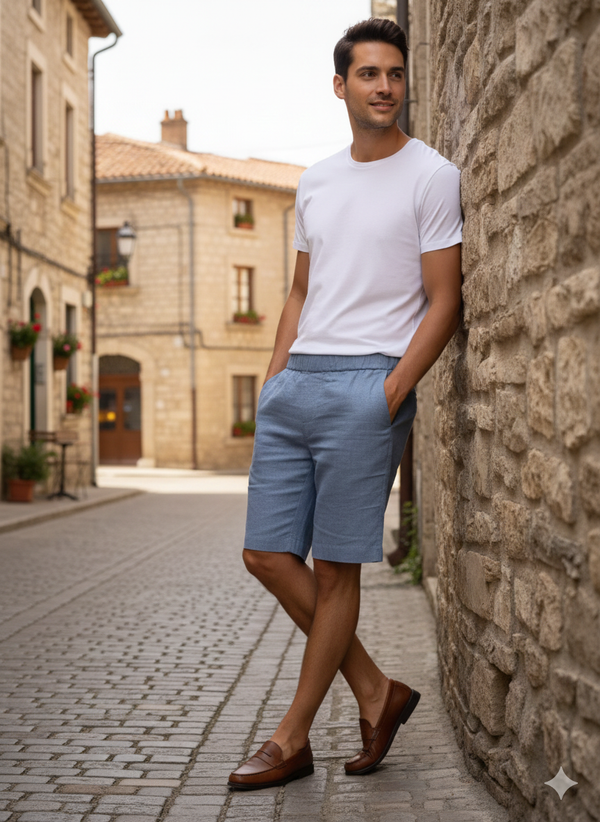 Trio Shorts - Pure Linen Shorts With Elastic Band