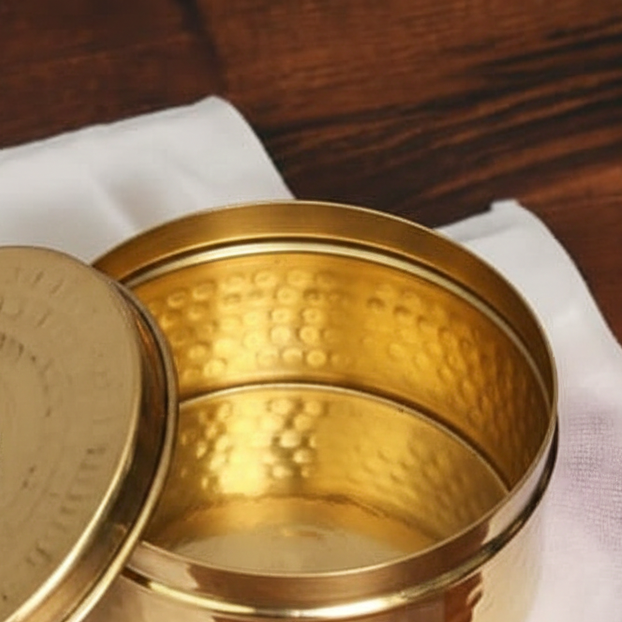 ROYALSTUFFS Pure Brass Gold Hammered Laddu Box,Lunch Box,Storage Box Set Of - 4