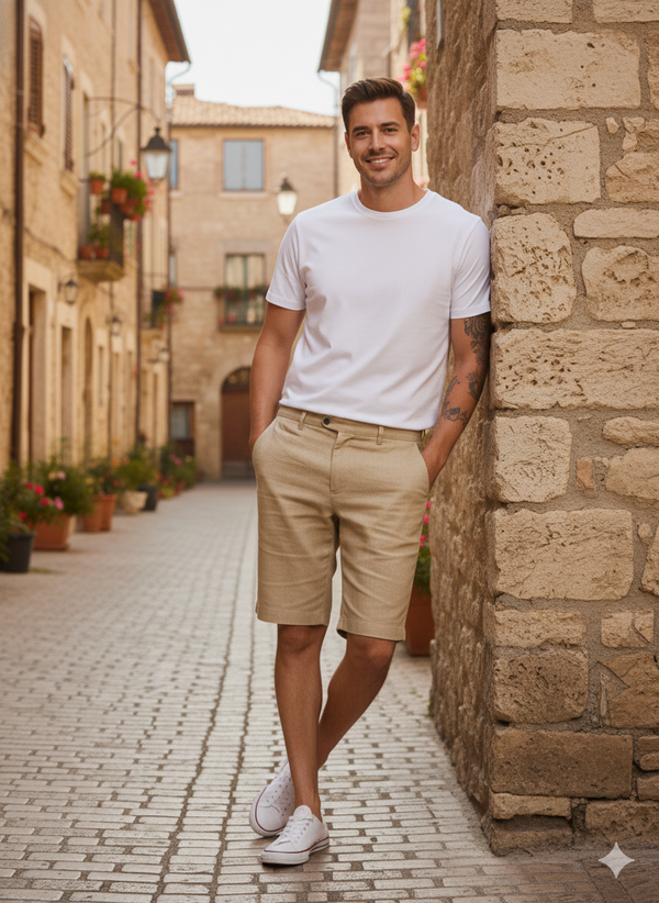 Oris - Pure Linen Relaxed Fit Shorts with Elastic Waistband and Drawstring - Light Hazelnut Brown