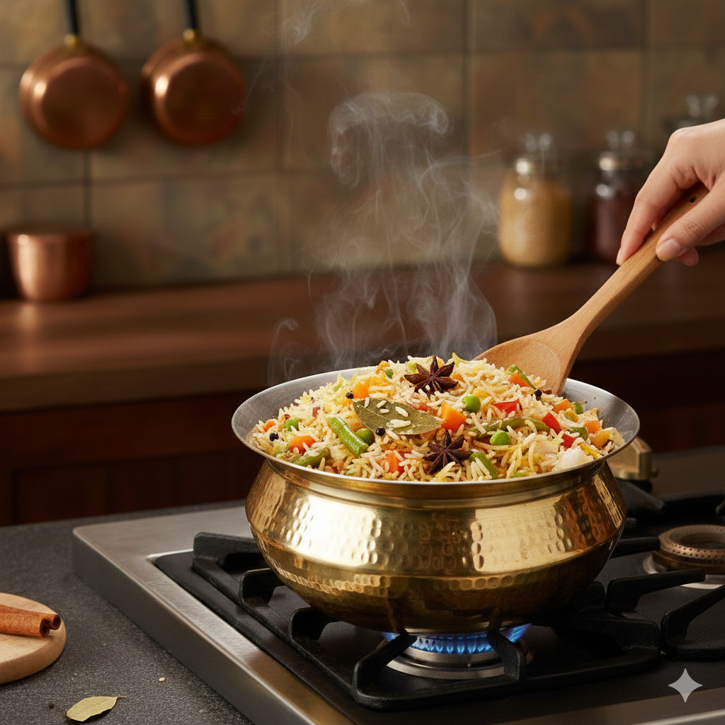 Handcrafted Brass Sipri Handi with Pure Tin Coating (Kalai) – Traditional Heavy Bottom Cooking Vessel | 4 Sizes