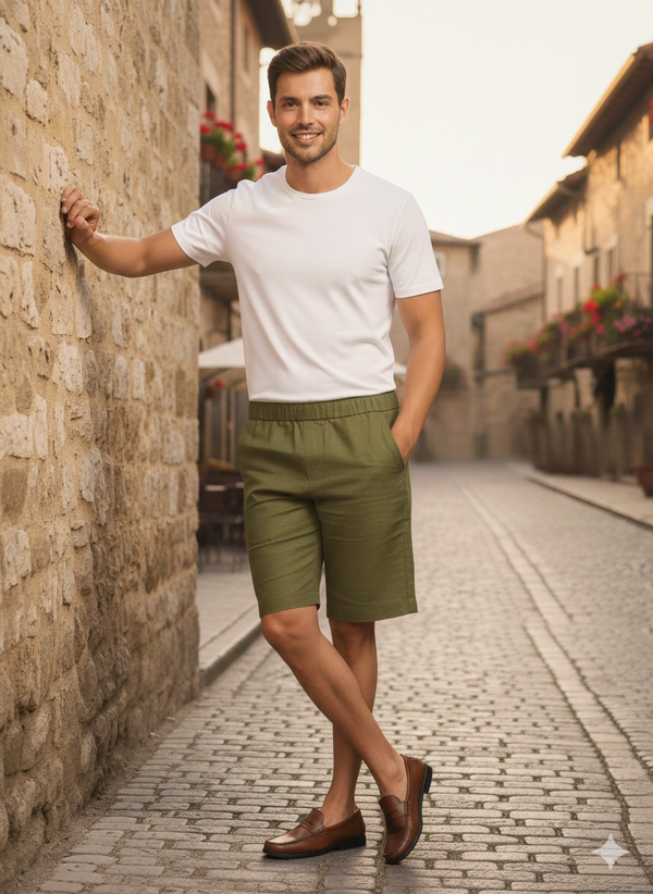 Trio Shorts - Pure Linen Shorts With Elastic Band