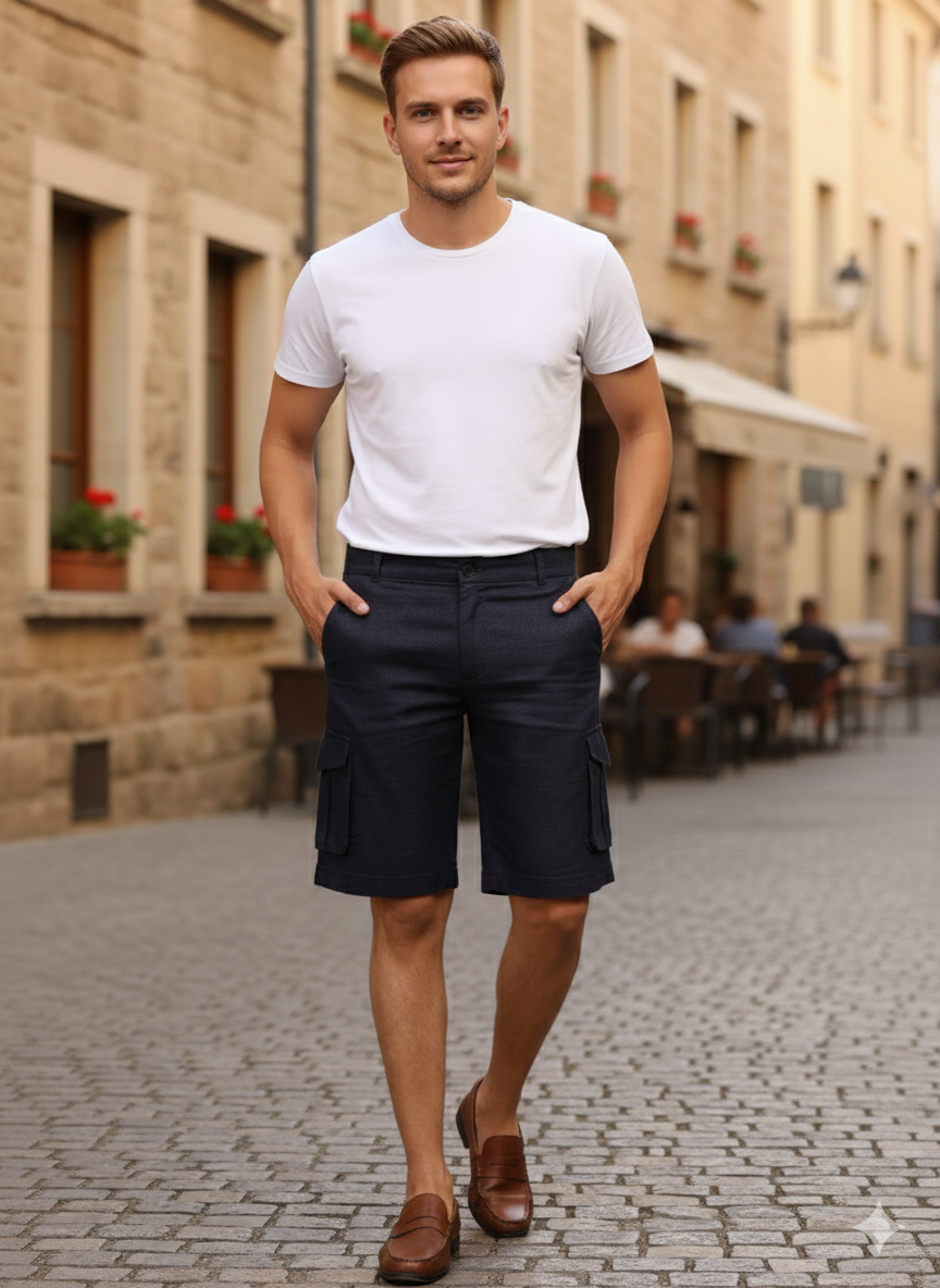 Linen Cargo Shorts - Regal Blue