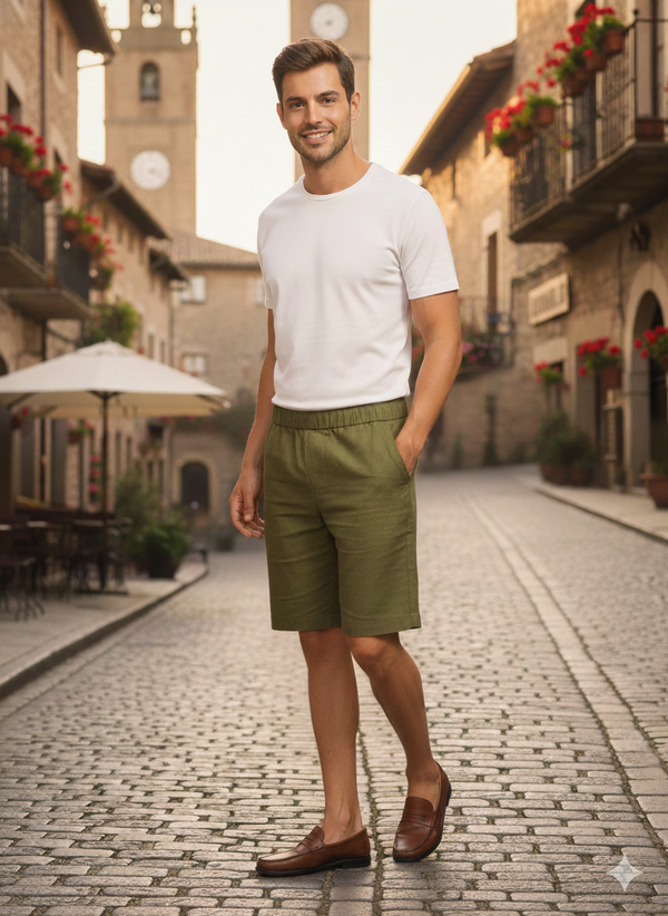 Trio Shorts - Pure Linen Shorts With Elastic Band