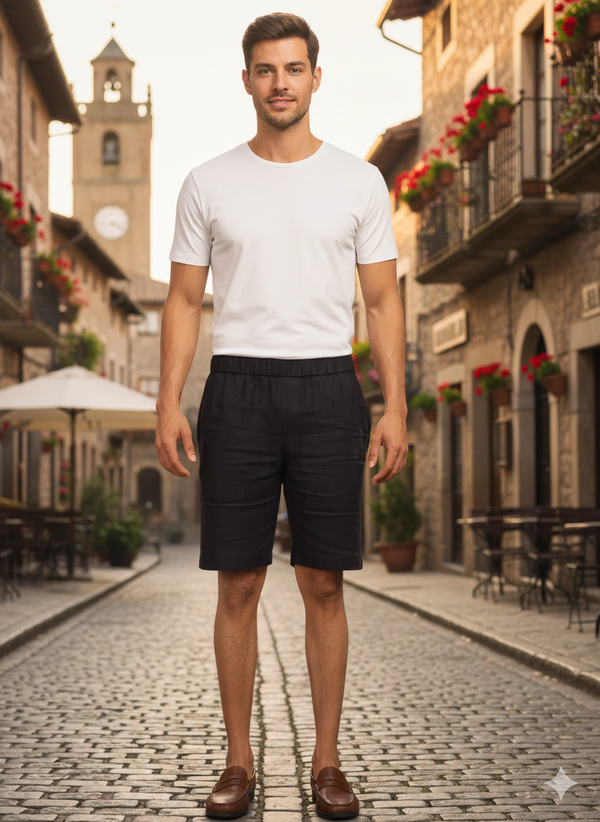 Trio Shorts - Pure Linen Shorts With Elastic Band