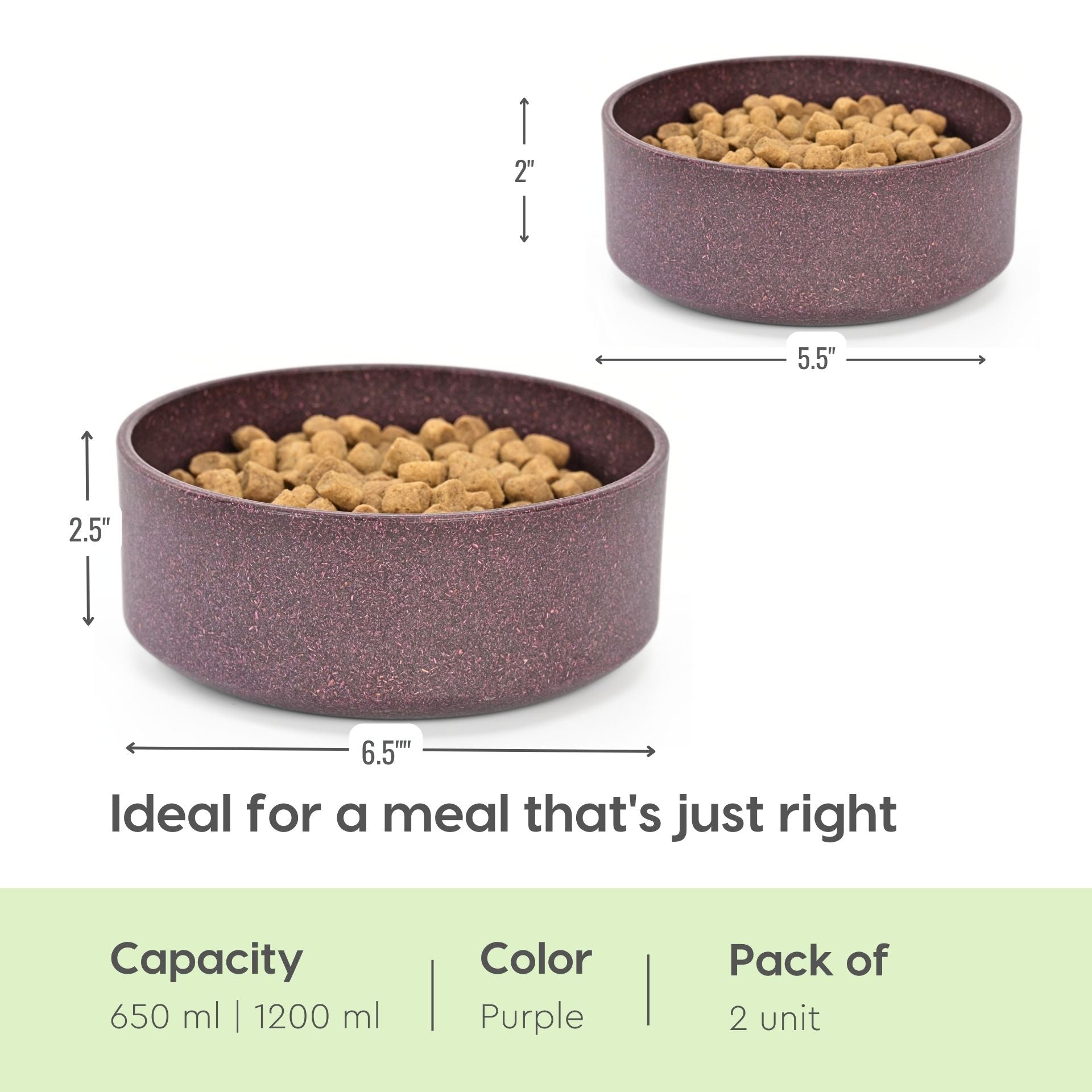 Earth friendly GreenPaws Pet Bowl | Set of 2 | 1200 ml + 650 ml | Bowls Made with Bamboo Fibers & Rice Husk | for Hot & Cold servings